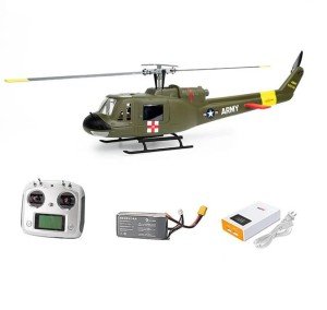 Helidirect FlyWing UH-1 Iroquois V4 Scale Helicopter RTF - FlyWingRC Remote Control Helicopter for Adults (Green)