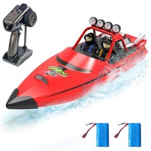 Hitish RC Boat for Kids Adults 2.4GHz Remote Control Boats with LED Light for Pool Lakes Water, 20MPH Fast Speed Racing Jet Boat, Boat Toy for Boys Girls, 2 Rechargeable Batteries 40+ Mins, Red