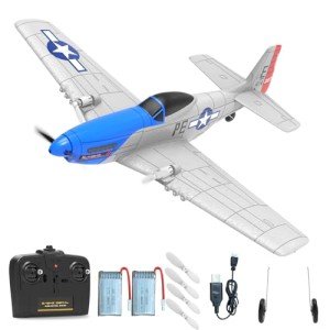 VOLANTEXRC 2 Channel RC Plane P51D Mustang RTF for Beginners, 2.4Ghz Remote Control Airplane Easy to Fly with Gyro Stabilization, Outdoor Hobby WWII Toy for Kids & Adults (Blue)