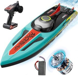 TOPCHOIC 40+MPH Brushless RC Boats, Remote Control Boat for Adults Kids, 19" Large Racing Boat for Salt Water Lake River with Self-Righting, LED Lights, Fishing Function Fast High Speed with Carry Bag