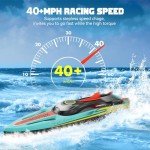 TOPCHOIC 40+MPH Brushless RC Boats, Remote Control Boat for Adults Kids, 19" Large Racing Boat for Salt Water Lake River with Self-Righting, LED Lights, Fishing Function Fast High Speed with Carry Bag