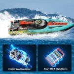 TOPCHOIC 40+MPH Brushless RC Boats, Remote Control Boat for Adults Kids, 19" Large Racing Boat for Salt Water Lake River with Self-Righting, LED Lights, Fishing Function Fast High Speed with Carry Bag