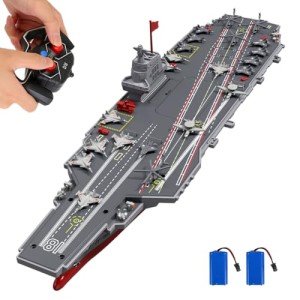 RC Boats for Kids 8-12, 16-inch Warship Battleship Aircraft Carrier with 2 Rechargeable Batteries, 15mph High Speed Remote Control Military Ship for Pool & Lake, Exhibits Model Gift for Boys