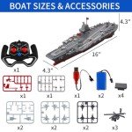 RC Boats for Kids 8-12, 16-inch Warship Battleship Aircraft Carrier with 2 Rechargeable Batteries, 15mph High Speed Remote Control Military Ship for Pool & Lake, Exhibits Model Gift for Boys