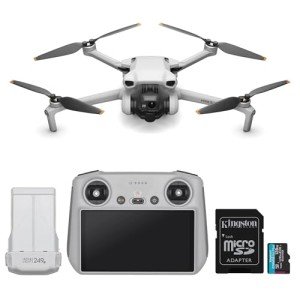DJI Mini 3 Quadcopter Drone with DJI RC Remote Controller and 128GB Memory Card- Lightweight and Foldable Mini Camera Drone with 4K HDR Video, True Vertical Shooting (2 Items)
