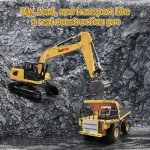 Joylike RC Excavator and Dump Truck Toy Set，2.4Ghz Metal Remote Control Construction Vehicle with Light&Sound, Best Christmas Toy for Boys 8+Year Old Kid