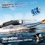 DEERC Fast Brushless RC Boat, 30+ mph 3S Remote Control Racing Boats with Metal Servo & LED Light, 2.4Ghz Speed Boat for Adults, Summer Pool Toy Gift