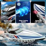 DEERC Fast Brushless RC Boat, 30+ mph 3S Remote Control Racing Boats with Metal Servo & LED Light, 2.4Ghz Speed Boat for Adults, Summer Pool Toy Gift