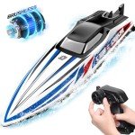 DEERC Fast Brushless RC Boat, 30+ mph 3S Remote Control Racing Boats with Metal Servo & LED Light, 2.4Ghz Speed Boat for Adults, Summer Pool Toy Gift