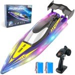 BEZGAR Remote Control Boat - 32+ KPH Fast RC Jet Boat with 9 Light Modes for Pools, Lakes & Saltwater, 17" Large RC Boats for Adults, Teens, Kids, Summer Toys Birthday Gifts for Boys Aged 6 7 8-12