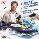 BEZGAR Remote Control Boat - 32+ KPH Fast RC Jet Boat with 9 Light Modes for Pools, Lakes & Saltwater, 17" Large RC Boats for Adults, Teens, Kids, Summer Toys Birthday Gifts for Boys Aged 6 7 8-12