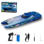 GoolRC Remote Control Boat 2.4GHz High Speed 30km/h Brushless Turbojet Speedboat Remote Control Ship Cooling Waterproof Low Battery/Over Distance Reminder 2 Battery