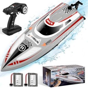 HEXSOLID Remote Control Boat RC Boat for Pool & Lakes with Capsize Recovery 3 Speeds Cruise Control 30+ KPH Racing Boats 2 Batteries 60Min Pool Toys for Kids & Adults and Ideal Gifts for Kids