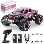 DEERC 1:10 Fast RC Cars for Adults, 4X4 High Speed RC Truck Crawler, 48+KM/H, Pink All Terrain Hobby Remote Control Monster Truck with 2 Modular Batteries, Toy Vehicle Gift for Kids