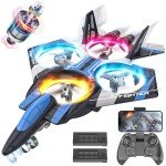 BEZGAR Brushless Drones for Kids | 2.4GHZ RC Plane with Camera, 6-axis Gyro Remote Control Airplane, 360° Flip Fighter Jet Toy, Toys for ages 8-13 with Colorful LED Navigation Lights Blue
