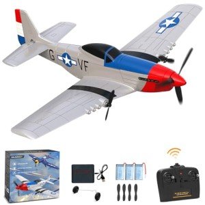 VOLANTEXRC RC Plane for Beginners, 3-CH P-51D Mustang RC Airplanes for Adults and Kids, Easy to Fly, Stable and Durable, Suitable for Outdoor Activity