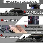 HTURCCOP 1:16 RC Drift Car 2.4GHz Spray 4WD LED Lights 30+KM/H High Speed Remote Control Car 2 Batteries 60Min Infinitely Variable Speed Drift Car Toys for Adults and Kids (Black 1:16)