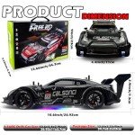 HTURCCOP 1:16 RC Drift Car 2.4GHz Spray 4WD LED Lights 30+KM/H High Speed Remote Control Car 2 Batteries 60Min Infinitely Variable Speed Drift Car Toys for Adults and Kids (Black 1:16)