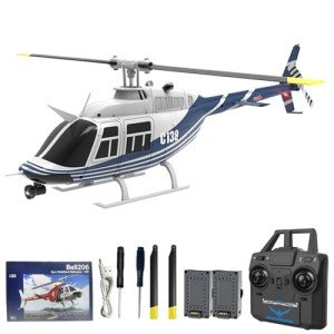Hylukon C138 Remote Control Helicopter, 1:33 Scale Bell206 Helicopter 2.4G 4CH RTF Single Propeller Aileron Free, Optical Flow Positioning, Six-axis Gyroscope Stabilization Gift for Adults (2 Battery)