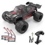 Speedywheels 1/14 Brushless Motor RC Car High Speed 60KM/H 2.4G 4X4 Off-Road Remote Control Car with Led Lights, KF18 RTR with 3X 2s Batteries, High Power Brushless 4WD RC Truck for Adults (Black)