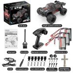 Speedywheels 1/14 Brushless Motor RC Car High Speed 60KM/H 2.4G 4X4 Off-Road Remote Control Car with Led Lights, KF18 RTR with 3X 2s Batteries, High Power Brushless 4WD RC Truck for Adults (Black)
