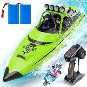 AIGIMU RC Boat with LED Lights Remote Control Boat for Lakes Pools Salt Water,Toy Boat for Kids & Adults 20+MPH, 40+ Min Running Time 2.4GHz Full Proportional Fast Speed Boat Pool Toy for Boys Green