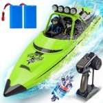 AIGIMU RC Boat with LED Lights Remote Control Boat for Lakes Pools Salt Water,Toy Boat for Kids & Adults 20+MPH, 40+ Min Running Time 2.4GHz Full Proportional Fast Speed Boat Pool Toy for Boys Green