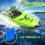 AIGIMU RC Boat with LED Lights Remote Control Boat for Lakes Pools Salt Water,Toy Boat for Kids & Adults 20+MPH, 40+ Min Running Time 2.4GHz Full Proportional Fast Speed Boat Pool Toy for Boys Green