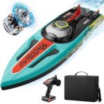 TOPCHOIC Brushless RC Boat 40+MPH, Remote Control Boats for Adults Kids, 19" Big Racing Boat for Salt Water Lake River with Self-Righting, LED Lights, Fishing Function Fast High Speed with Carry Bag