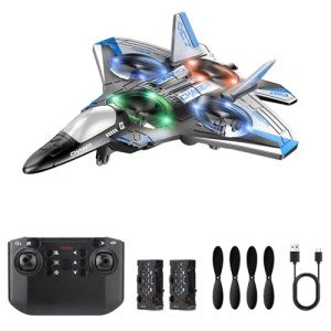 jogpun RC Plane Drones for Kids Remote Control Airplane, Aircrafts for Boys and Girls, Jet RC Helicopter Drone with LED Lights, Altitude Hold, 360° Flip, 2 Rechargeable Batteries Fly Toy