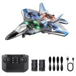 jogpun RC Plane Drones for Kids Remote Control Airplane, Aircrafts for Boys and Girls, Jet RC Helicopter Drone with LED Lights, Altitude Hold, 360° Flip, 2 Rechargeable Batteries Fly Toy