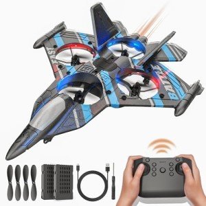 BEZGAR Drones for Kids | 2.4GHZ RC Plane, 6-axis Gyro Remote Control Airplane, RC Helicopter, 360° Flip Fighter Jet Toy, Toys for ages 8-13 with Colorful LED Navigation Lights Blue