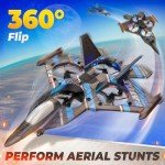 BEZGAR Drones for Kids | 2.4GHZ RC Plane, 6-axis Gyro Remote Control Airplane, RC Helicopter, 360° Flip Fighter Jet Toy, Toys for ages 8-13 with Colorful LED Navigation Lights Blue