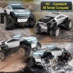 Cyber Style Truck RC Cars Metal Alloy Electroplating Truck 1:16 Dual Motor Remote Control Car 2.4 GHz -2WD All Terrain RTR Trucks Light-Light Effect 25° Angles Cyber Off - Road Wagon Ideal Gift