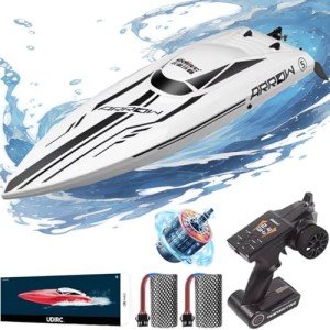 captainrc 50+KPH High Speed Brushless RC Boat 25 Inch Large Size Hull 2.4GHz RC Boat for Pools, Lakes and Rivers with 2 Batteries, LED Light, Low Battery Alarm (White)