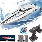 captainrc 50+KPH High Speed Brushless RC Boat 25 Inch Large Size Hull 2.4GHz RC Boat for Pools, Lakes and Rivers with 2 Batteries, LED Light, Low Battery Alarm (White)