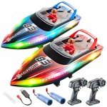 BEZGAR Remote Control Boat, 2 Packs 10 inch Fast Speed RC Boat 15 KPH for Pools & Salt Water, Summer Toys for Adults and Ideal Gifts for Kids Boys Age 6 7 8-12 Years Old - HJ821