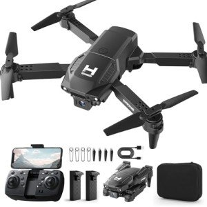 Mini Drone with Camera for Adults Beginner Kids, 1080P WiFi FPV, Foldable, 2 Batteries, One-Click Take Off/Landing, Altitude Hold Black