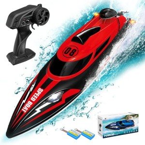 Levhorzn 2.4GHz Remote Control Boat, 22+ MPH RC Jet Boats, for Adults Kids Enthusiasts, Fast Speed Racing Boat for Lake, River, Pool (Red)