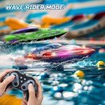 DEERC 2 Pack 13 inch Remote Control Boat for Kids, 4 Batteries, 2.4Ghz RC Racing Boat with LED Lights for Pools and Lakes, Summer Water Toy Gift for Boys 8-12