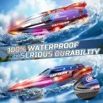 DEERC 2 Pack 13 inch Remote Control Boat for Kids, 4 Batteries, 2.4Ghz RC Racing Boat with LED Lights for Pools and Lakes, Summer Water Toy Gift for Boys 8-12