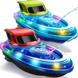 SYMA RC Boats 2 Pack for Kids 8-12, Remote Control Racing Boat Set for Pool with LED Lights, 40 Mins Playtime (2 Batteries) & One-Key Water Spray, Summer Gifts Toys for Boys and Girls