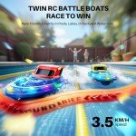 SYMA RC Boats 2 Pack for Kids 8-12, Remote Control Racing Boat Set for Pool with LED Lights, 40 Mins Playtime (2 Batteries) & One-Key Water Spray, Summer Gifts Toys for Boys and Girls