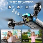 Drone with Camera, Foldable Drone for Beginners with 1080P Camera, Upgrade Altitude Hold, Circle/Rotating/Waypoint Fly, 3D Flip, One Key Start, 3 Speed Mode, 2 Batteries