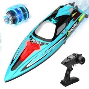 DEERC Brushless RC Boat for Adults, 34MPH Extra-Long 19" High Speed Remote Control Boats with 3S (11.1V) Battery, LED Lights, Self-Righting, 2.4GHz Racing Boat for Pool Lake, Gift Toy for Boys & Girls