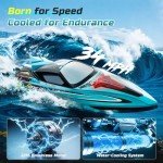 DEERC Brushless RC Boat for Adults, 34MPH Extra-Long 19" High Speed Remote Control Boats with 3S (11.1V) Battery, LED Lights, Self-Righting, 2.4GHz Racing Boat for Pool Lake, Gift Toy for Boys & Girls
