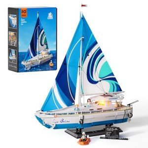FUNWHOLE Sailboat La Brisa Lighting Building-Bricks Set - City Yacht 1640 Pcs Collection Display Set for Adults and Technic Lovers
