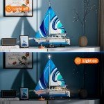 FUNWHOLE Sailboat La Brisa Lighting Building-Bricks Set - City Yacht 1640 Pcs Collection Display Set for Adults and Technic Lovers