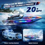 DEERC Fast RC Boat for Pool & Lake with LED Light, 20+MPH, 40+ Mins, Self Righting Remote Control Racing Speed Boat for Kids, 2.4Ghz Summer Water Toy Gift