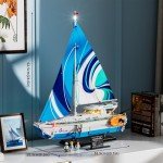 FUNWHOLE Sailboat La Brisa Lighting Building-Bricks Set - City Yacht 1640 Pcs Collection Display Set for Adults and Technic Lovers